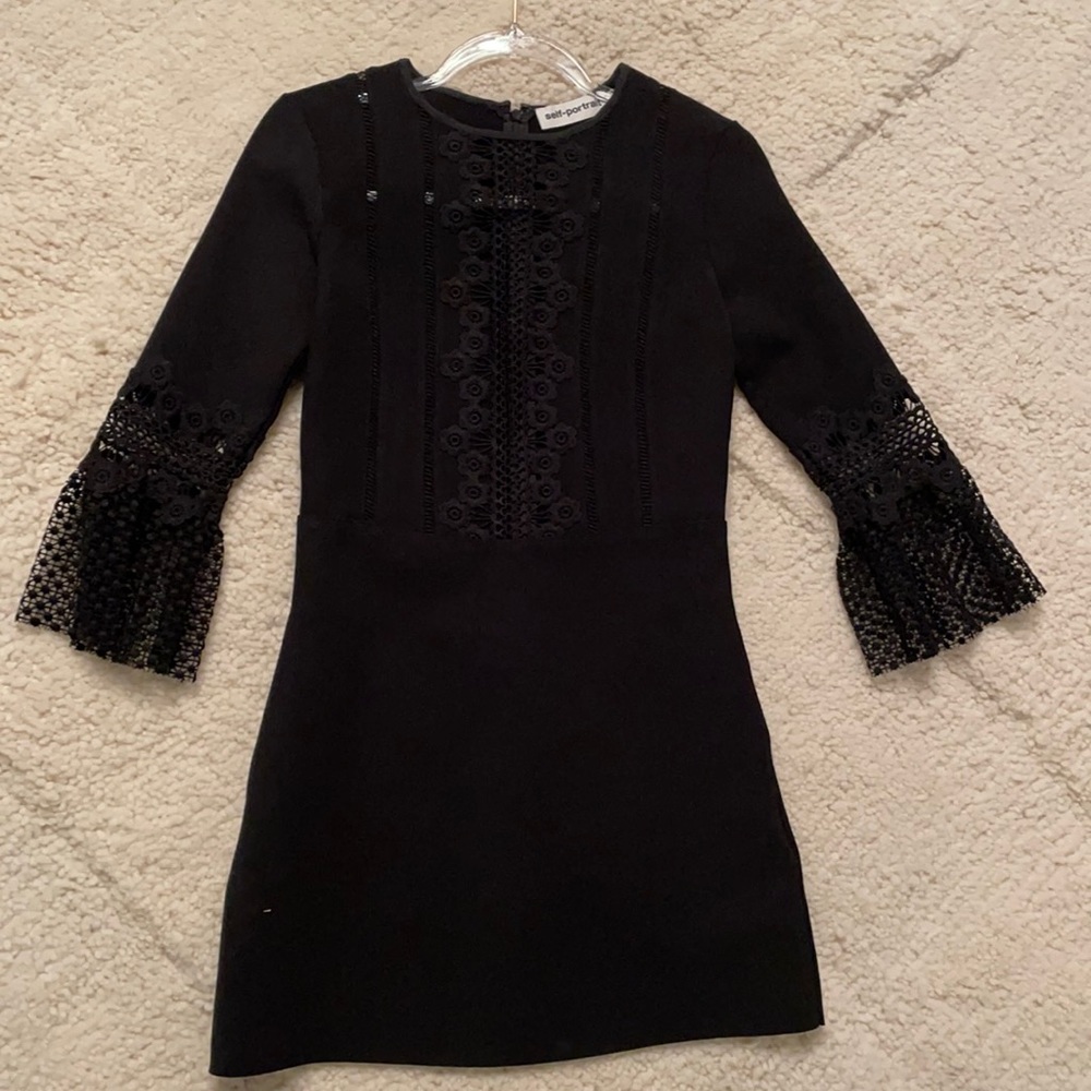 Self-Portrait black dress with bell sleeves size US 2